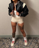 Crop PU Leather Baseball Jacket FNN-8690