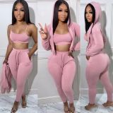 Casual Sports Camisole Hooded Coat And Pants 3 Piece Set TK-6257