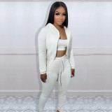 Casual Sports Camisole Hooded Coat And Pants 3 Piece Set TK-6257