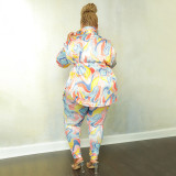 Plus Size Fashion Print Top And Pants Two Piece Set NNWF-7700