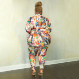 Plus Size Fashion Print Top And Pants Two Piece Set NNWF-7700