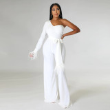 Solid One Shoulder Long Sleeve Jumpsuit CYA-900120