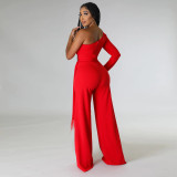 Solid One Shoulder Long Sleeve Jumpsuit CYA-900120