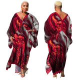 Plus Size V-neck Long Sleeve Print Maxi Dress YF-10248