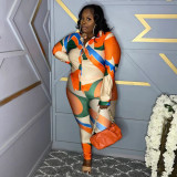 Plus Size Fashion Print Top And Pants Two Piece Set NNWF-7700