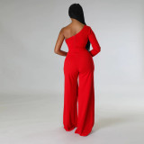 Solid One Shoulder Long Sleeve Jumpsuit CYA-900120