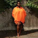 Plus Size Solid Color Long Sleeve Loose Drawstring Shirt Dress NNWF-7680