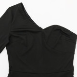Solid One Shoulder Long Sleeve Jumpsuit CYA-900120