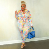 Plus Size Fashion Print Top And Pants Two Piece Set NNWF-7700