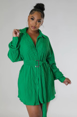 Fashion Solid Pleated Shirt Dress With Waist Belt  ME-8201