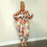 Plus Size Fashion Print Top And Pants Two Piece Set NNWF-7700