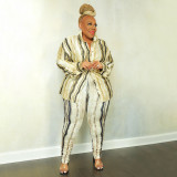 Plus Size Fashion Print Top And Pants Two Piece Set NNWF-7700
