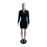 Fashion Casual Suit Collar Hollow Mini Dress BS-1320