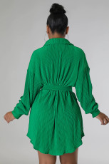 Fashion Solid Pleated Shirt Dress With Waist Belt  ME-8201