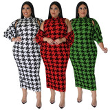 Plus Size Fashion Sexy Sleeveless Houndstooth Print Dress Set NNWF-7708