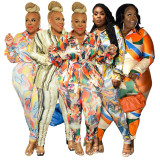 Plus Size Fashion Print Top And Pants Two Piece Set NNWF-7700