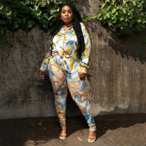 Plus Size Fashion Print Top And Pants Two Piece Set NNWF-7700