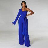 Solid One Shoulder Long Sleeve Jumpsuit CYA-900120
