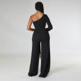 Solid One Shoulder Long Sleeve Jumpsuit CYA-900120