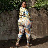 Plus Size Fashion Print Top And Pants Two Piece Set NNWF-7700