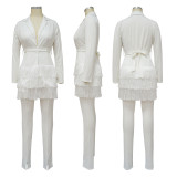 Solid Color Tassel Blazer And Pants Suit YF-10228