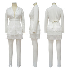 Solid Color Tassel Blazer And Pants Suit YF-10228