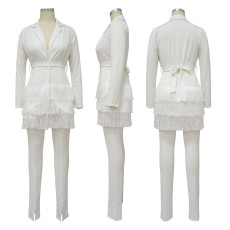 Solid Color Tassel Blazer And Pants Suit YF-10228