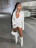 Sexy Pleated Crossover Long Sleeve Shirt Dress ZSD-0505