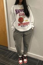Casual Letter Print Loose Sweatshirt Pant Suits HMS-5559