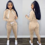 Fleece Solid Color Hooded Pocket Sweatshirt And Pants 2 Piece Set TK-6258