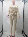 Fleece Solid Color Hooded Pocket Sweatshirt And Pants 2 Piece Set TK-6258