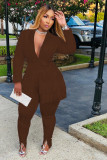 Plus Size Solid Tassel Coat And Pants 2 Piece Sets DAI-8403