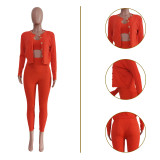 Solid Knit Vest Top+Short Coat+Pants 3 Piece Sets TR-1223