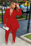 Plus Size Solid Tassel Coat And Pants 2 Piece Sets DAI-8403
