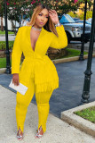 Plus Size Solid Tassel Coat And Pants 2 Piece Sets DAI-8403