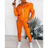 Casual Sports Letter Patchwork HoodieTwo Piece Pant Set GDYF-6623F1