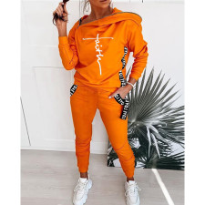 Casual Sports Letter Patchwork HoodieTwo Piece Pant Set GDYF-6623F1