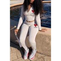 Casual Print Zipper Long Sleeve Pant Sport 2 Piece Set GOSD-6823