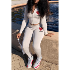 Casual Print Zipper Long Sleeve Pant Sport 2 Piece Set GOSD-6823
