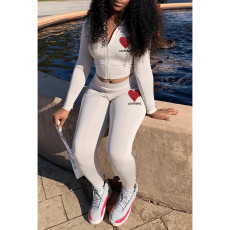 Casual Print Zipper Long Sleeve Pant Sport 2 Piece Set GOSD-6823