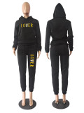 Plus Size Letter Print Hooded Sweatshirt Two Piece Pant Set GCNF-8999L6