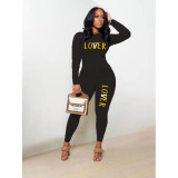 Plus Size Letter Print Slim Long Sleeve Pant Suit GCNF-8686L6