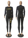 Plus Size Letter Print Slim Long Sleeve Pant Suit GCNF-8686L6
