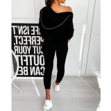 Casual Sports Letter Patchwork HoodieTwo Piece Pant Set GDYF-6623F1