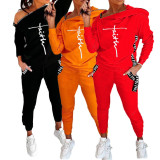 Casual Sports Letter Patchwork HoodieTwo Piece Pant Set GDYF-6623F1