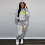 Plus Size Letter Print Hooded Sweatshirt Two Piece Pant Set GCNF-8999L6