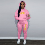 Plus Size Letter Print Hooded Sweatshirt Two Piece Pant Set GCNF-8999L6