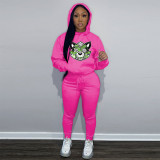 Plus Size Fashion Print Hooded Two Piece Pant Sets GCNF-8999T4