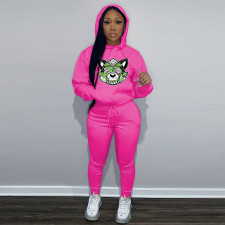 Plus Size Fashion Print Hooded Two Piece Pant Sets GCNF-8999T4