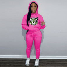 Plus Size Fashion Print Hooded Two Piece Pant Sets GCNF-8999T4
